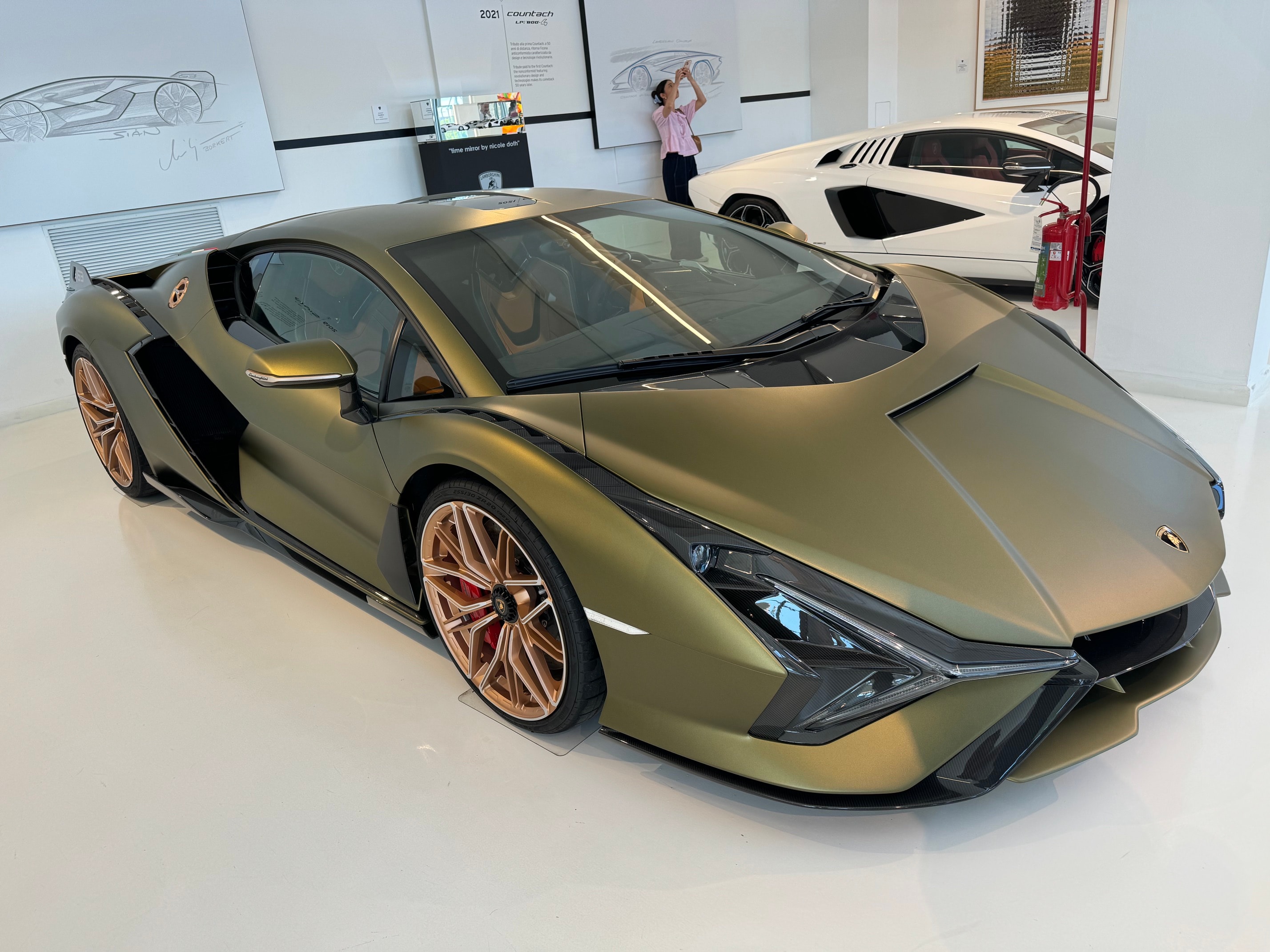Lamborghini Sián — the first Lamborghini hybrid, limited to 63 units. Shot at the Lamborghini Museum in Sant'Agata Bolognese.